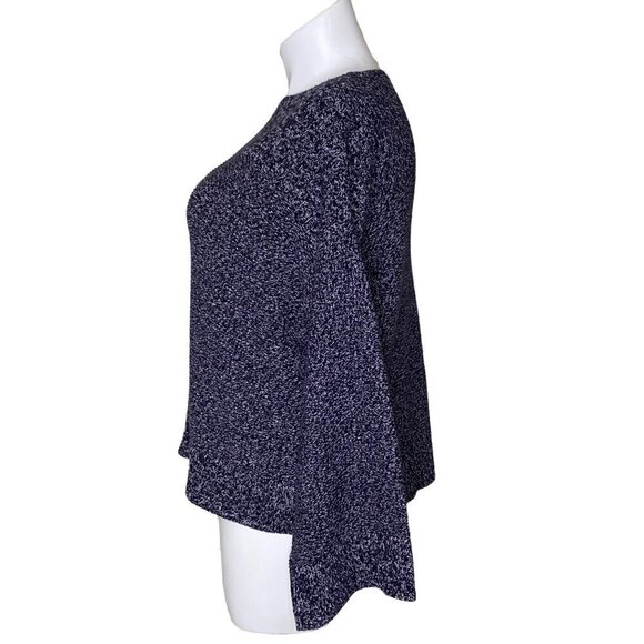 Loft Black White Marled Pullover Sweater Long Flare Sleeve Cotton Women's Size L - Picture 6 of 9